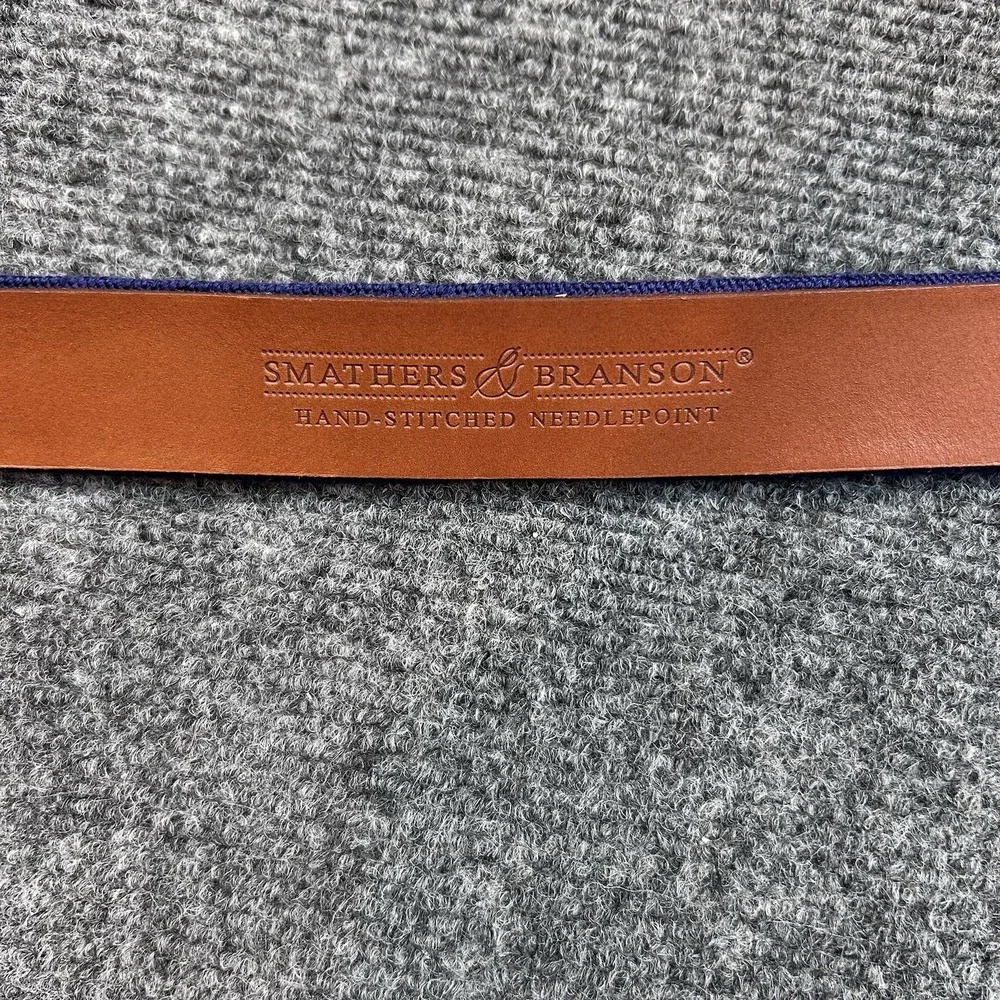 Smathers & Branson needlepoint belt 38 Navy Blue Mountain Goat Ram USA Made